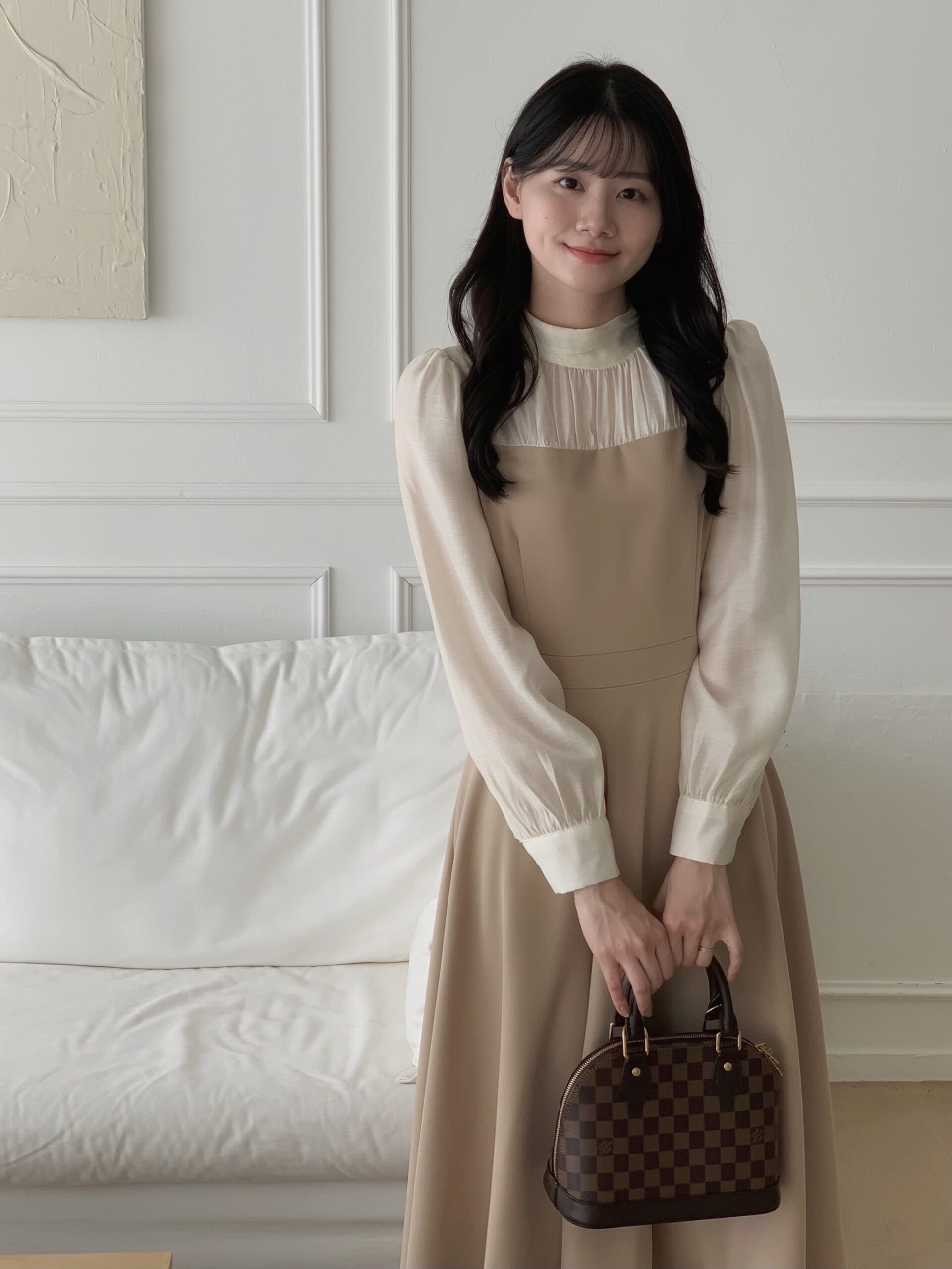 立領抓褶氣質洋裝