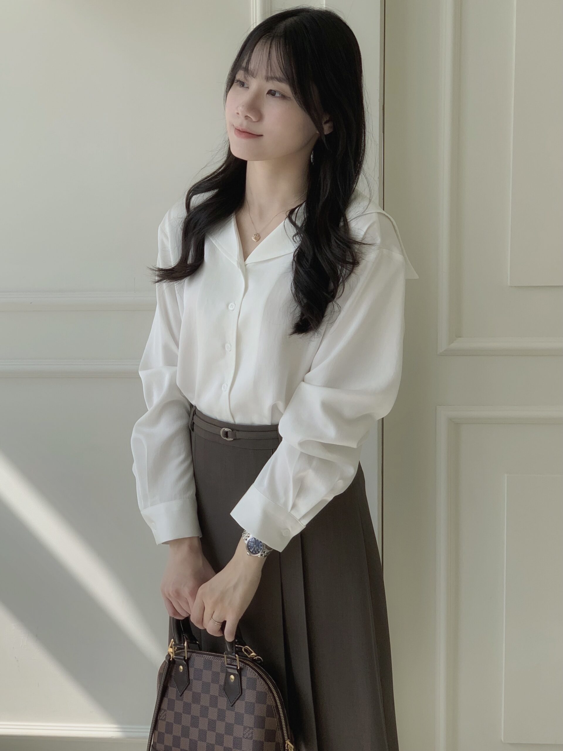 緞面抗皺水手翻領襯衫