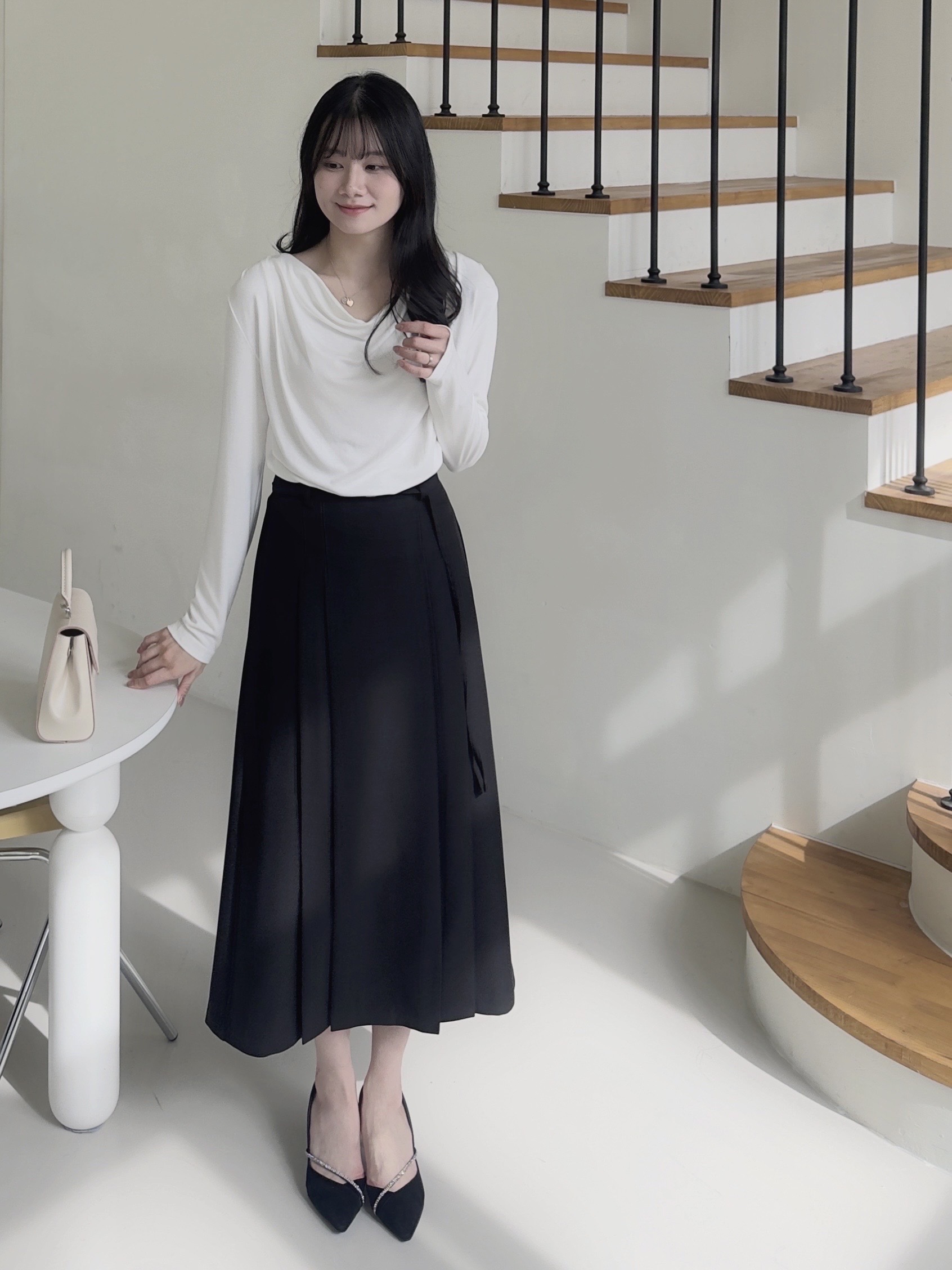 法式溫柔雙褶長裙