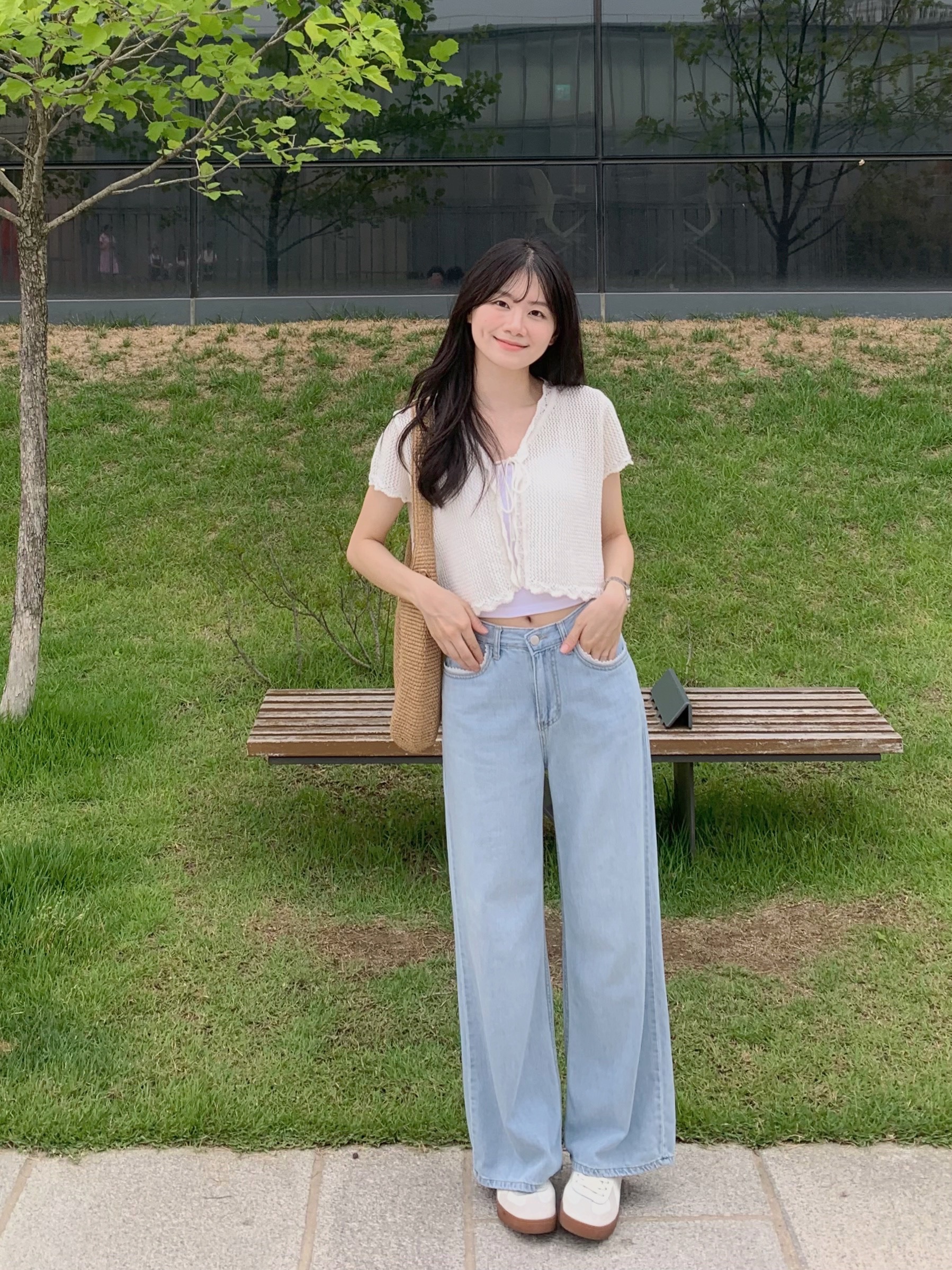 Lyocell+可愛蕾絲牛仔褲